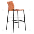 Orange hand woven saddle leather bar stool